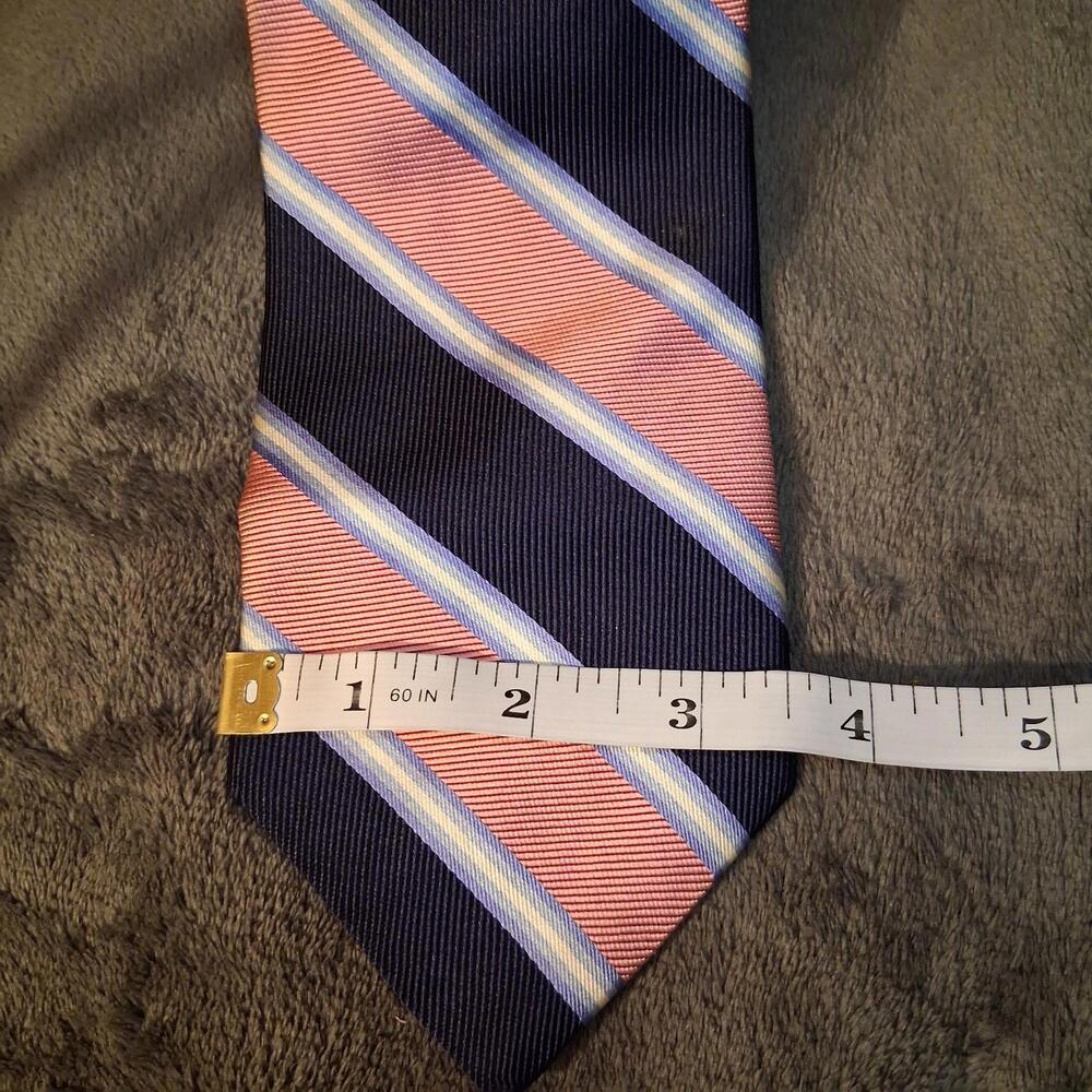 Brooks Brothers 346 Tie Pire Silk Navy Blue Pink Striped White Blue Made In USA - Picture 4 of 5